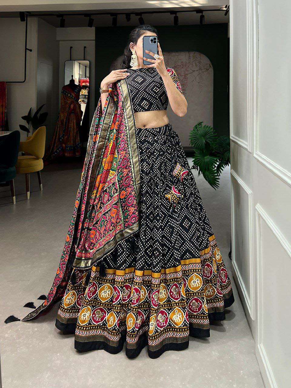 Women's Patola Print Lehenga Choli with Dupatta Traditional Gujarati Style Festive Wear - Image 3