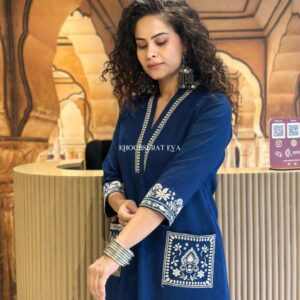 Women's Cotton Embroidery Straight Kurti With Pant Set