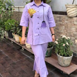 Women's Cotton Floral Printed Straight Short Shirt Kurti With Pant