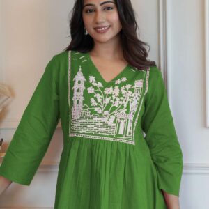 Women's Cotton Embroidered Short Anarkali Kurti with pant