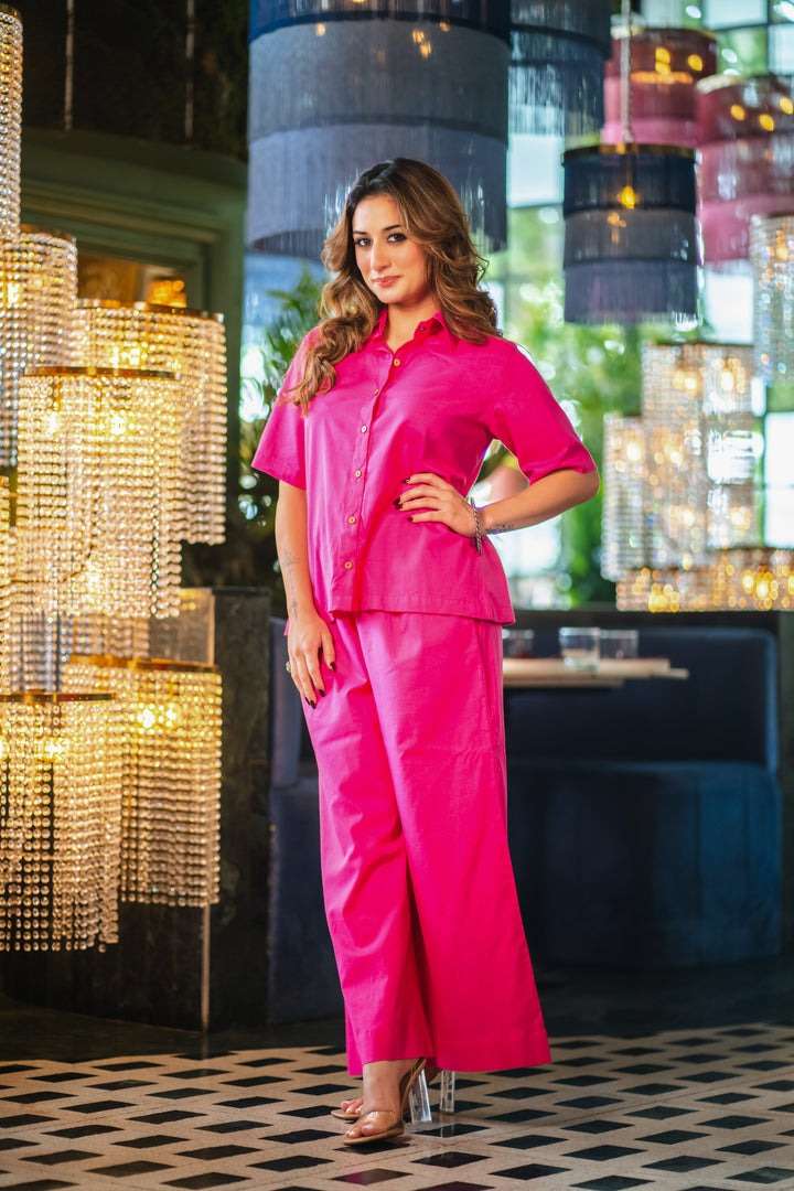 Women's Cotton Plain Straight Short Kurti With Pant Set