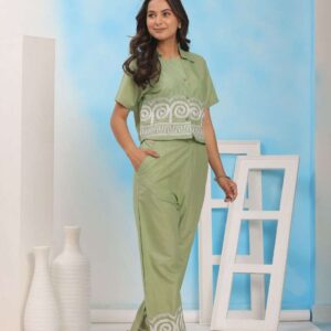 Women's Cotton Embroidered Crop top Co-Ord Set Coordinate Set Summer Wear Printed Crop Top with Pant Set