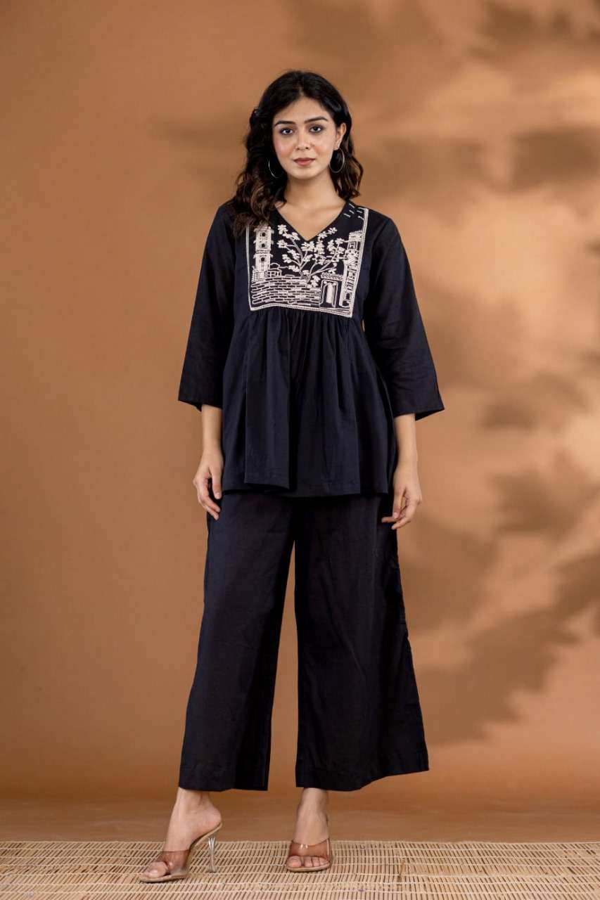Women's Cotton Embroidered Flared Kurta With Pant Set - Image 3