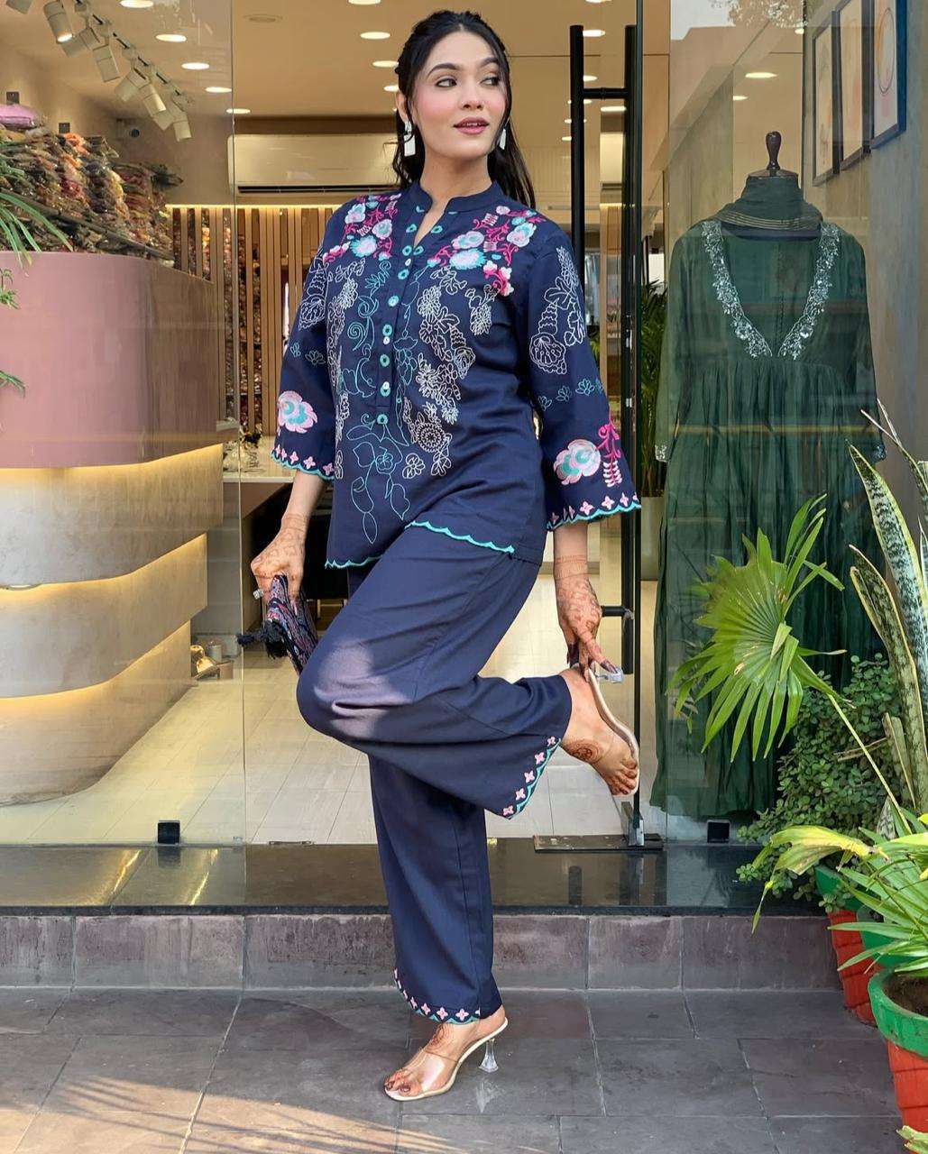 Women's Cotton Embroidery Straight Kurti With Pant Set - Image 4