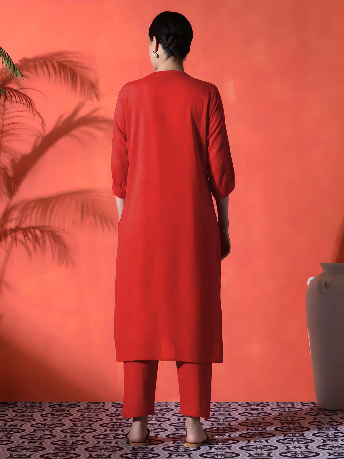 Women's Cotton Embroidered Straight Kurti With Pant Set - Image 4