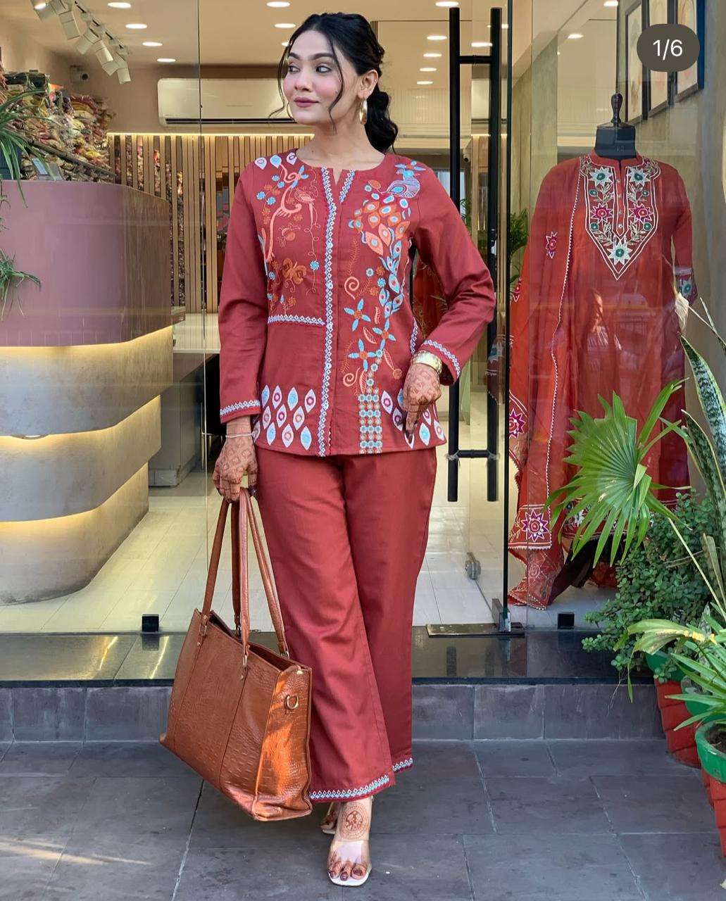 Women's Cotton Embroidery Straight Kurti With Pant Set - Image 4