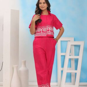 Women's Cotton Embroidered Crop top Co-Ord Set Coordinate Set Summer Wear Printed Crop Top with Pant Set