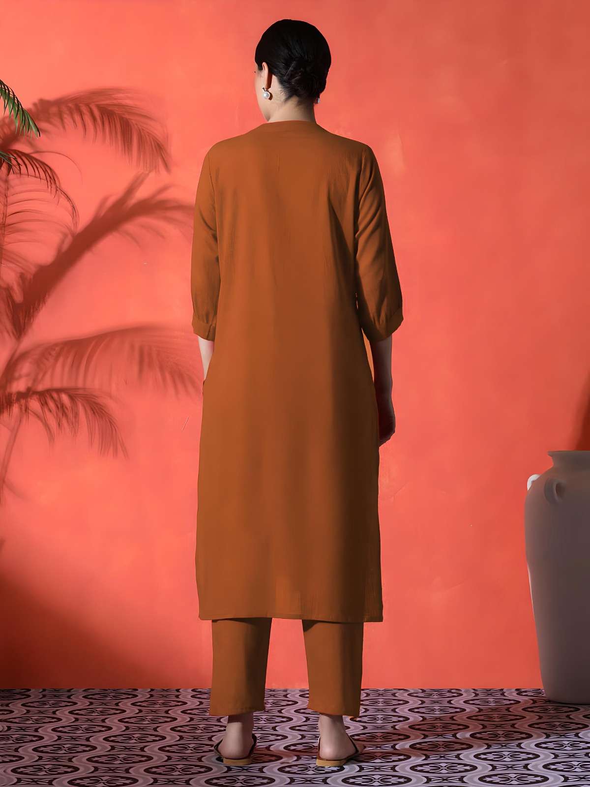 Women's Cotton Embroidered Straight Kurti With Pant Set