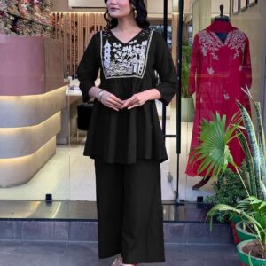 Women's Cotton Embroidered Flared Kurta With Pant Set