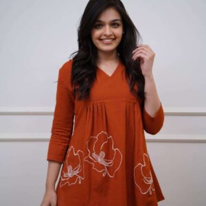 Women's Cotton Rose Printed Short Anarkali Kurta with Pant Western wear Cord Set